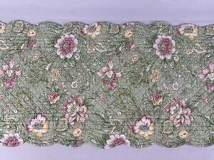 Quilted Green/Yellow/Pink Floral / Reversible Table Runner 14X90/ Scallop